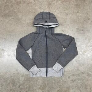 Lululemon Grey Scuba Full Zip Hoodie Fitted Athleisure Y2K Women Size 2